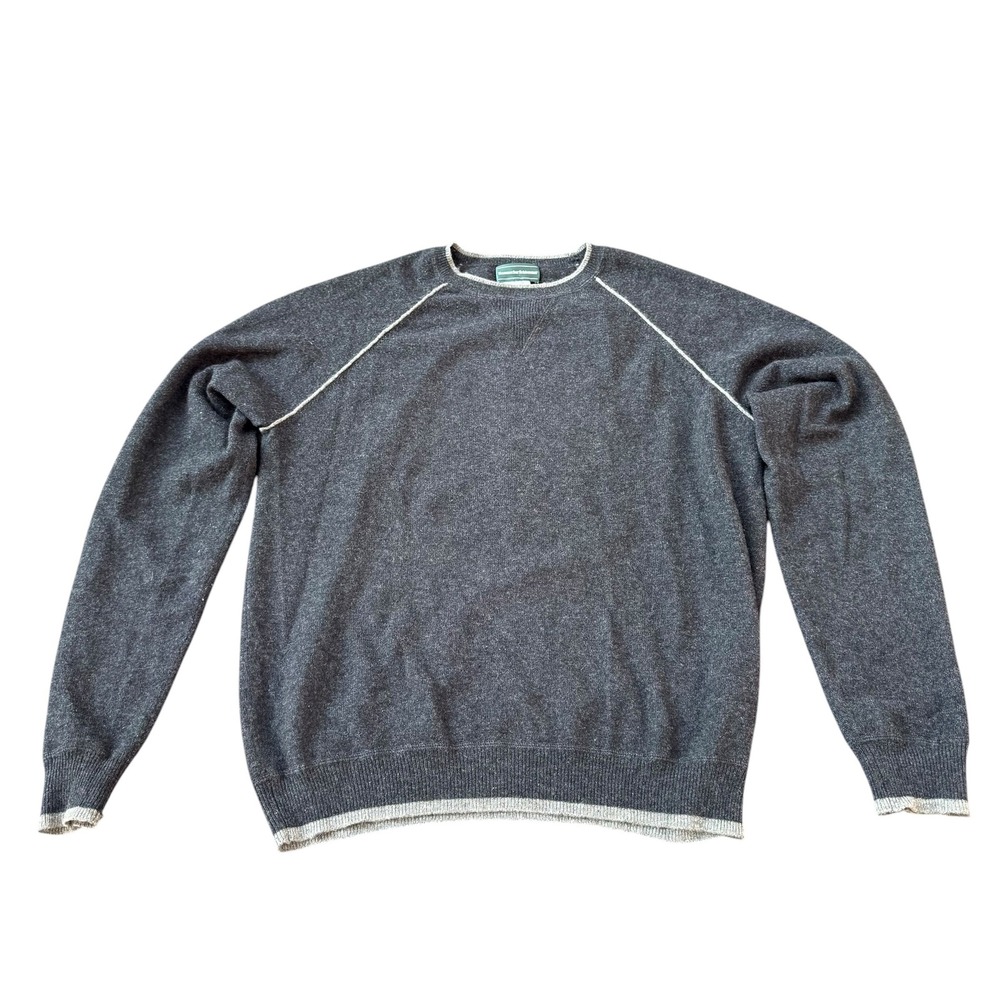 Hammacher Schlemmer Mens 100% Cashmere Raglan Sweater Charcoal Gray Medium